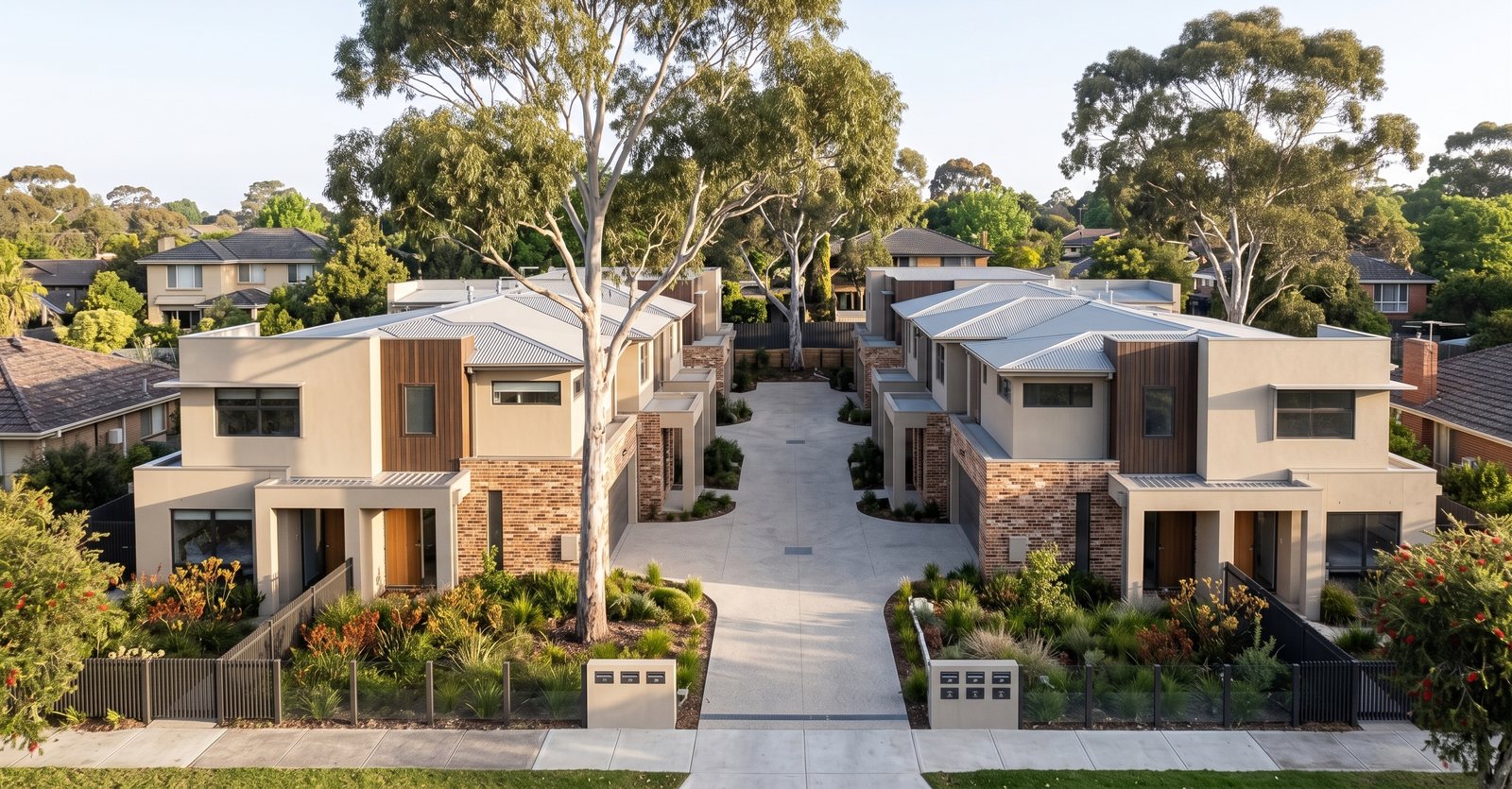 Oliver Road, Templestowe: Concept visualisation of the six proposed dwellings, from the 2025 site plan