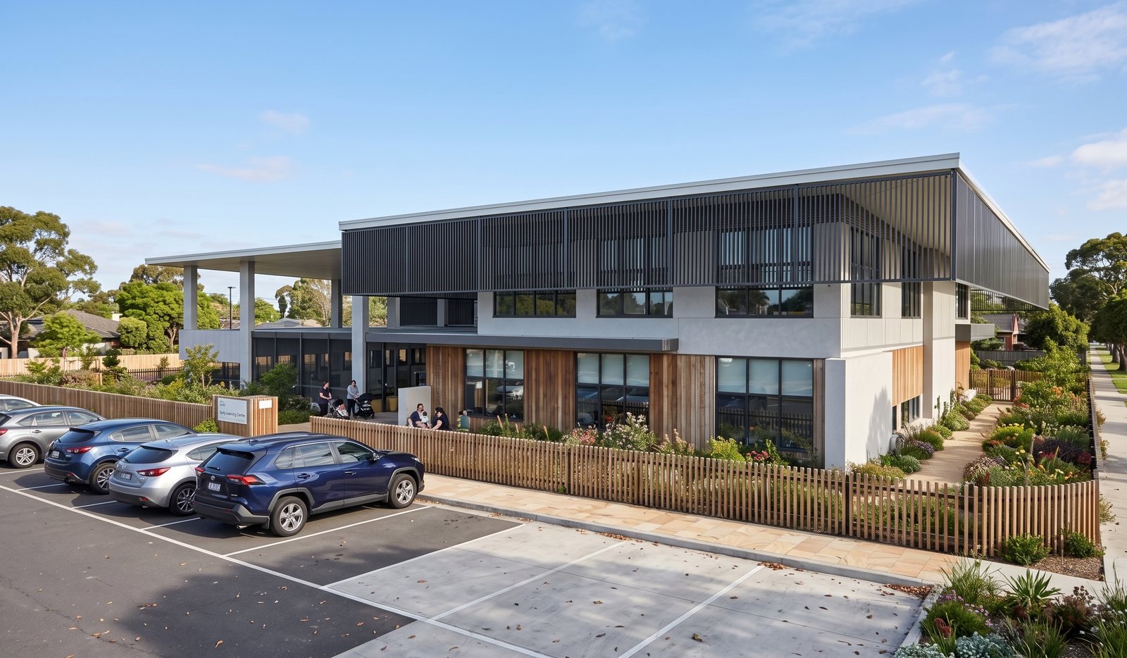 Westall Road, Springvale: Concept visualisation of the early-learning centre in operation, from the 2024 town-planning design